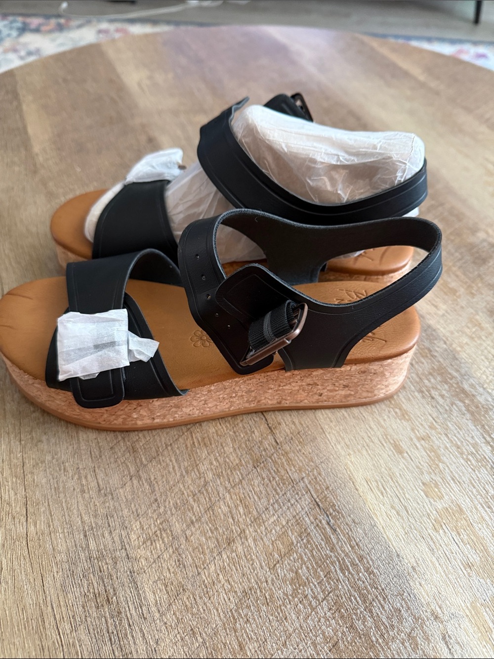 Black Wedge Sandals with Cork-Look Platform